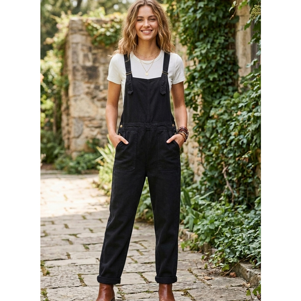 Carly Jean Los Angeles CJLA Black Cotton Rayon Overalls Jumpsuit Romper‎ Small